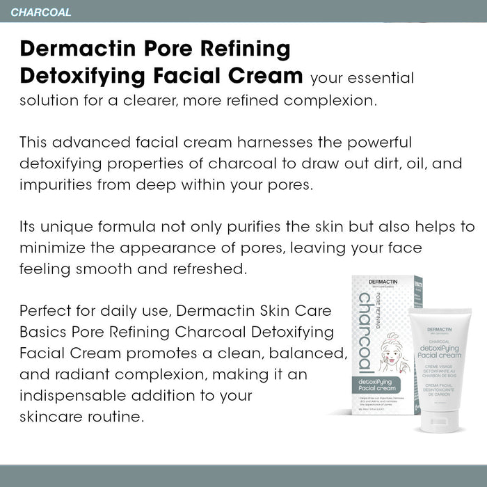 Dermactin Skin Care Basics Pore Refining Charcoal Detoxifying Facial Cream 3 oz