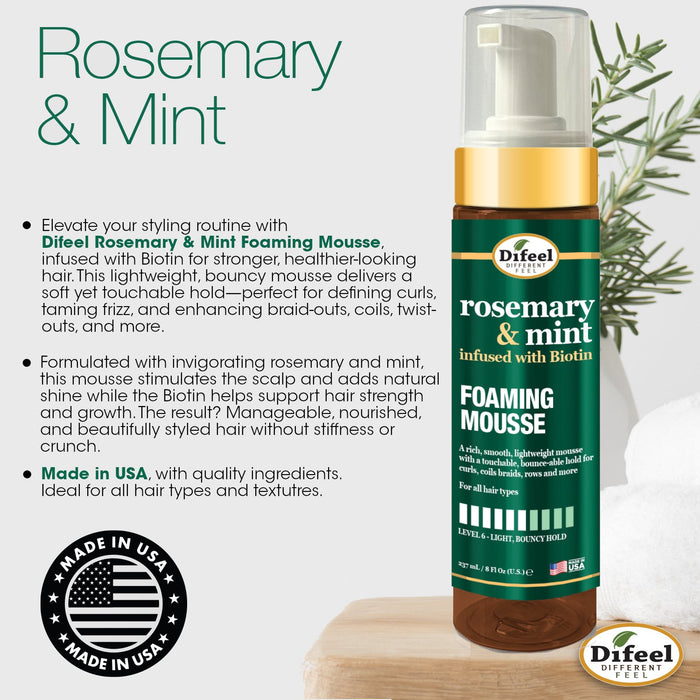 Difeel Rosemary & Mint Foaming Mousse 8 Ounces