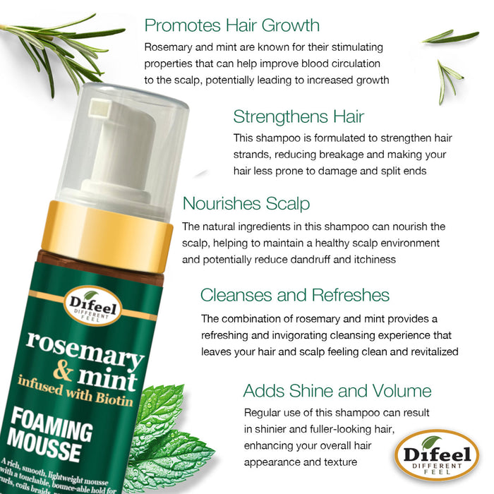 Difeel Rosemary & Mint Foaming Mousse 8 Ounces