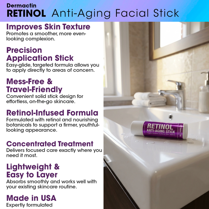 Dermactin Retinol Anti-Aging Skincare Bundle 2-PC SET– Collagen Facial Cream 3 oz & Retinol Facial Treatment Stick