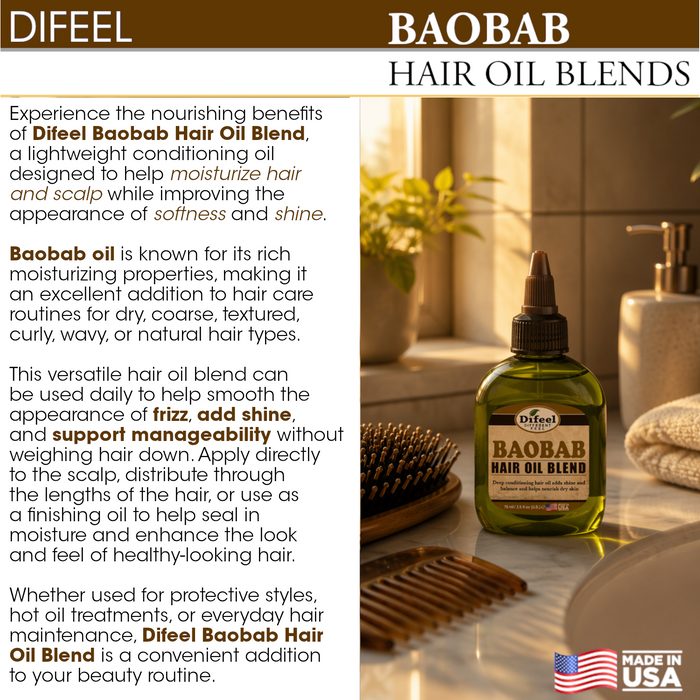 Difeel Baobab Hair Oil Blend - Travel Size 2.5 oz.