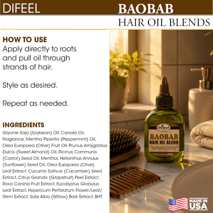 Difeel Baobab Oil Hair Oil Blend 2.5 oz. (PACK OF 2)