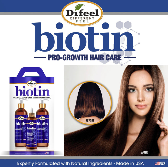 Difeel Elevated Biotin Shampoo 33.8oz, Conditioner 33.8oz & Oil 8oz 3-PC Boxed Gift Set