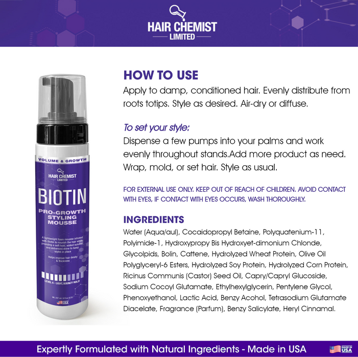 Hair Chemist Volume & Growth Biotin Pro-Growth Styling Mousse 8 oz.