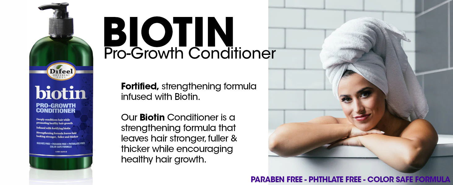 Difeel Biotin Pro-Growth Shampoo, Conditioner & Leave in Conditioning Spray 3-PC Gift Set - Shampoo 33.8 oz., Conditioner 33.8 oz. and Leave in Conditioning Spray 6 oz.