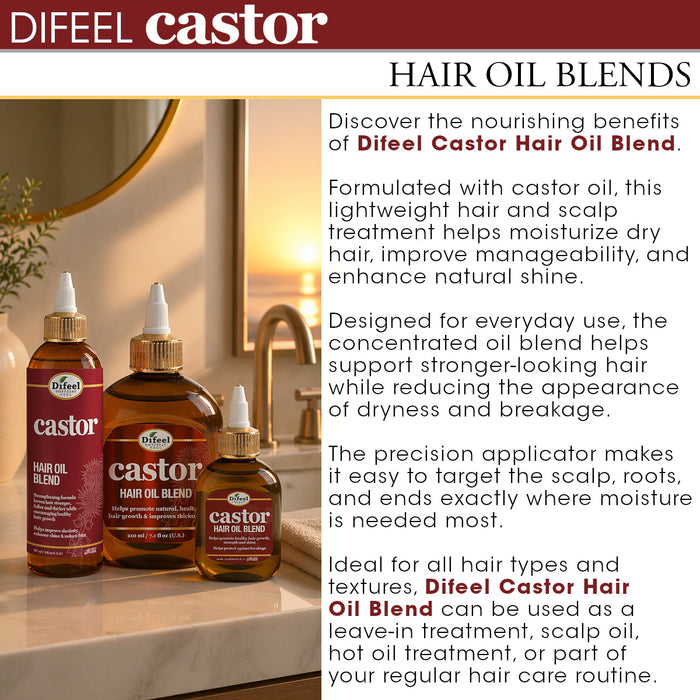 Difeel Castor Pro-Growth & Thicken Hair Oil Blend 7.1 oz. - Deluxe 2-PC Gift Set