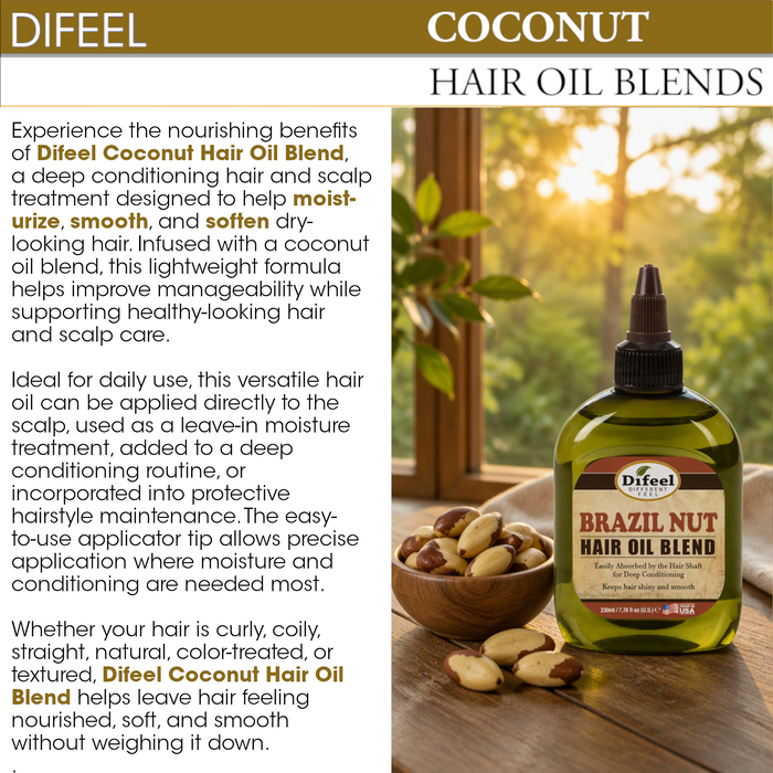 Difeel Coconut Oil Hair Oil Blend 7.1 oz. - Deluxe 2-PC Gift Set