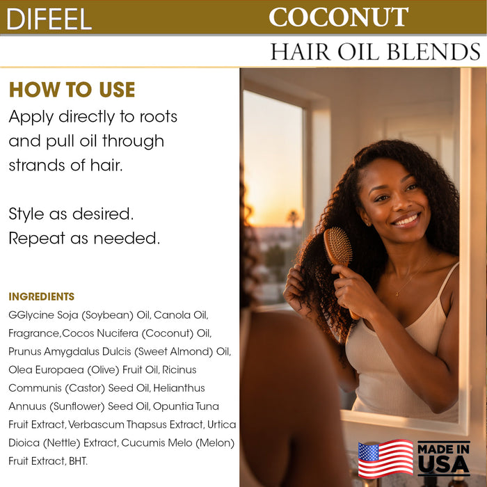 Difeel Coconut Oil Hair Oil Blend 7.1 oz. - Deluxe 2-PC Gift Set