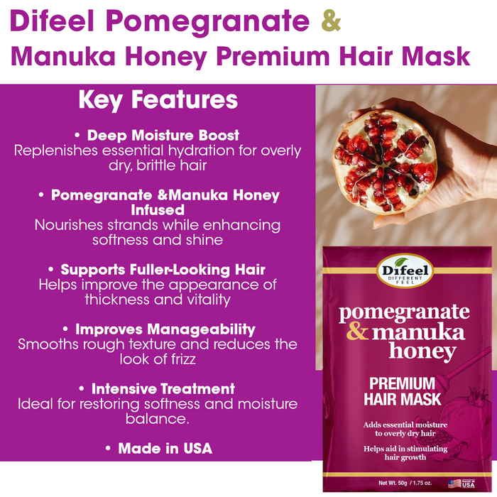 Difeel Pomegranate & Manuka Honey Premium Hair Mask Packet 1.75 oz.