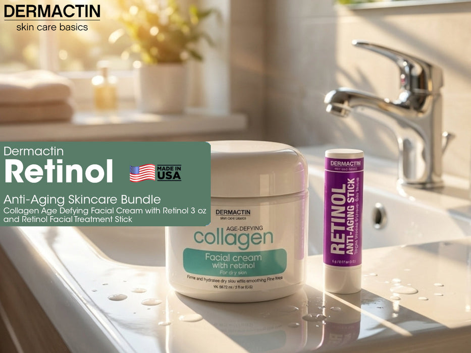 Dermactin Retinol Anti-Aging Skincare Bundle 2-PC SET– Collagen Facial Cream 3 oz & Retinol Facial Treatment Stick