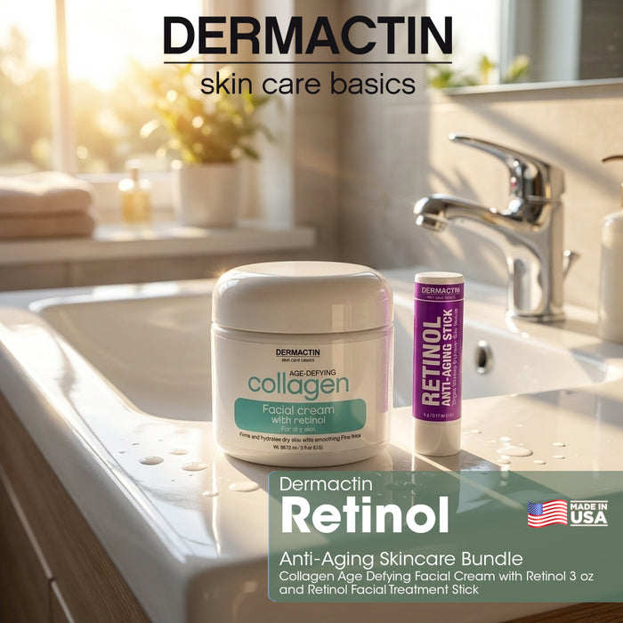 Dermactin Retinol Anti-Aging Skincare Bundle 2-PC SET– Collagen Facial Cream 3 oz & Retinol Facial Treatment Stick