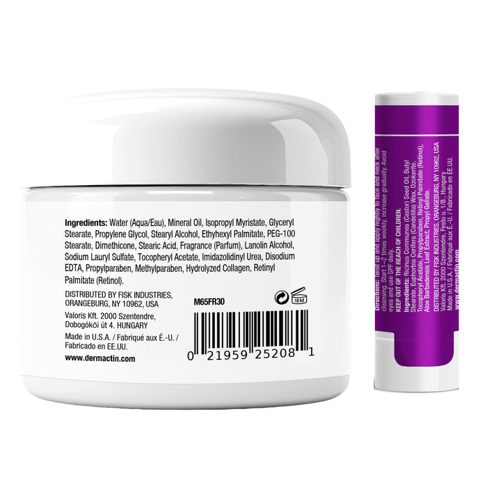 Dermactin Retinol Anti-Aging Skincare Bundle 2-PC SET– Collagen Facial Cream 3 oz & Retinol Facial Treatment Stick