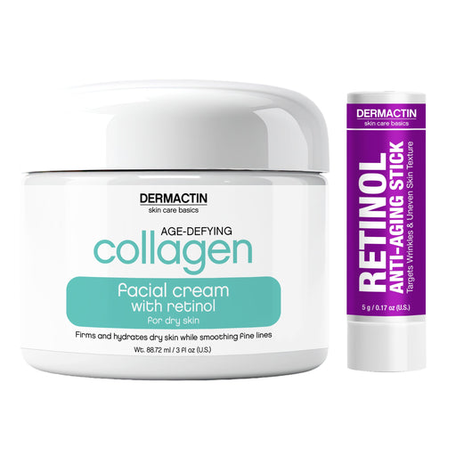 Dermactin Retinol Anti-Aging Skincare Bundle 2-PC SET– Collagen Facial Cream 3 oz & Retinol Facial Treatment Stick