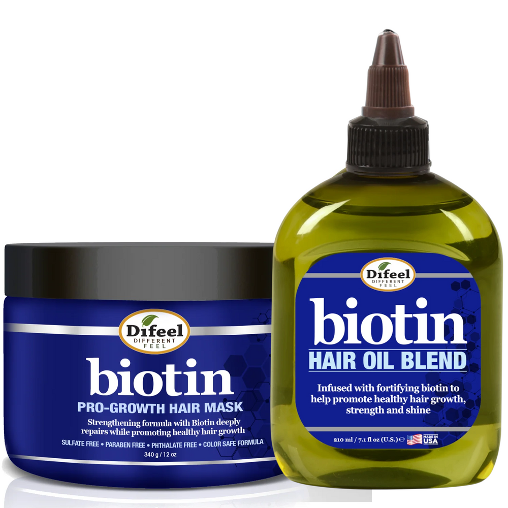 Difeel Biotin Pro-Growth Hair Mask 12 oz. with Biotin Hair Oil Blend 7.1 oz. (2-Piece Set)