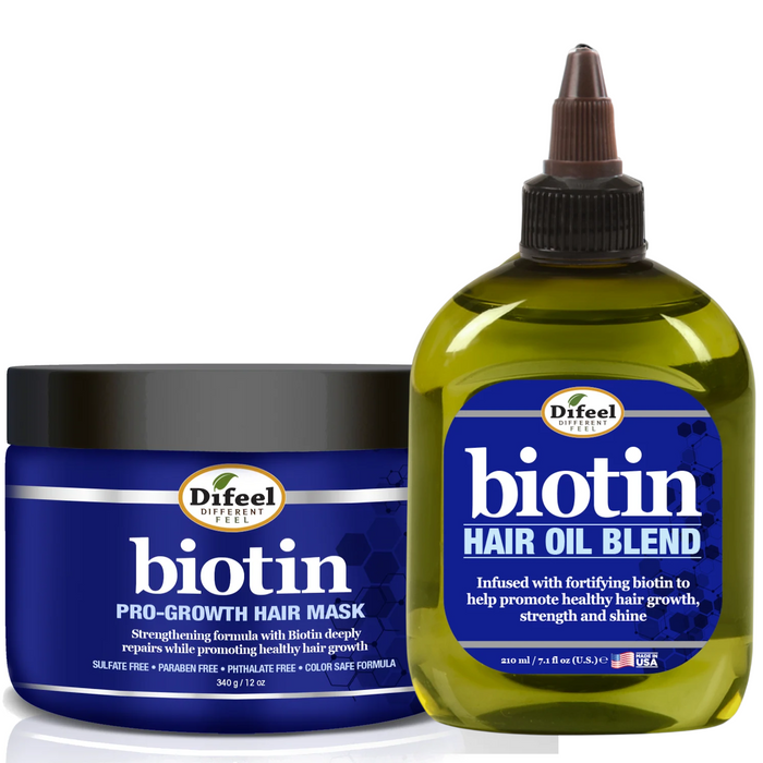 Difeel Biotin Pro-Growth Hair Mask 12 oz. with Biotin Hair Oil Blend 7.1 oz. (2-Piece Set)