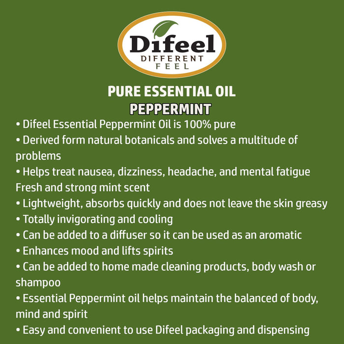 Difeel 100% Pure Essential Oil - Peppermint Oil, Boxed 1 oz.