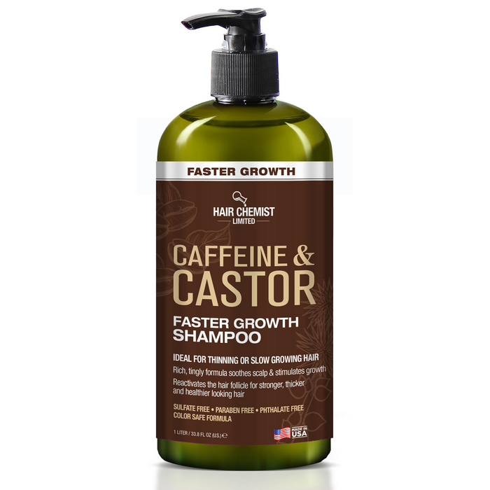Hair Chemist Caffeine and Castor Faster Growth Large Shampoo, Conditioner 33.8 oz. and Hair Oil 7.1 oz. 3-PC Boxed Gift Set