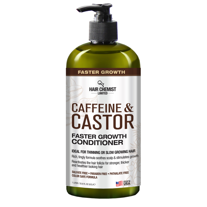 Hair Chemist Caffeine and Castor Faster Growth Large Shampoo, Conditioner 33.8 oz. and Hair Oil 7.1 oz. 3-PC Boxed Gift Set