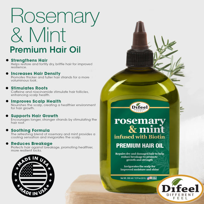 Difeel Rosemary and Mint Elevated Premium Hair Oil - Large 12 oz.