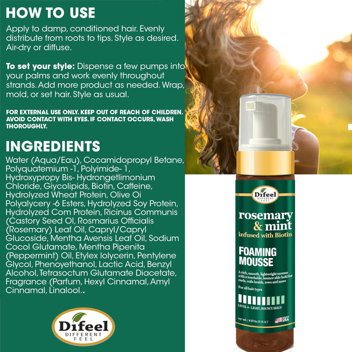 Difeel Rosemary & Mint Foaming Mousse 8 Ounces