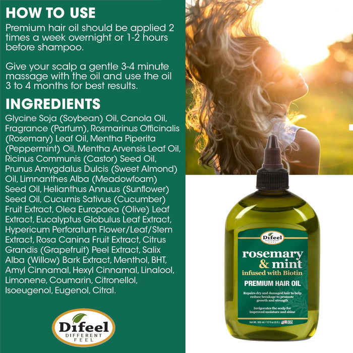 Difeel Rosemary and Mint Elevated Premium Hair Oil - Large 12 oz.