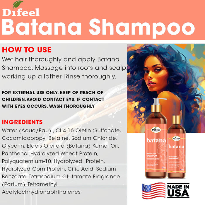 Difeel Batana Shampoo 12 Ounces - Sulfate Free Shampoo