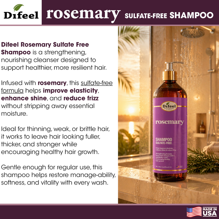 Difeel Rosemary Sulfate Free Shampoo 33.8 Ounce
