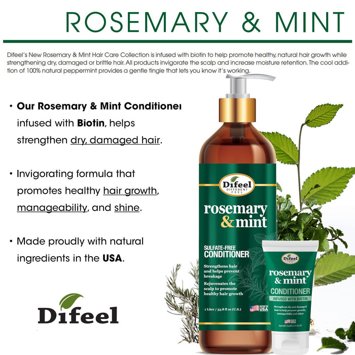 Difeel Rosemary and Mint Conditioner with Biotin - Travel Size 2.5 oz.