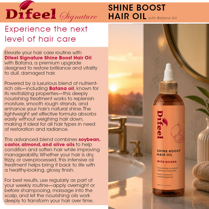 Difeel Signature Shine Boost Hair Oil with Batana 8 oz.