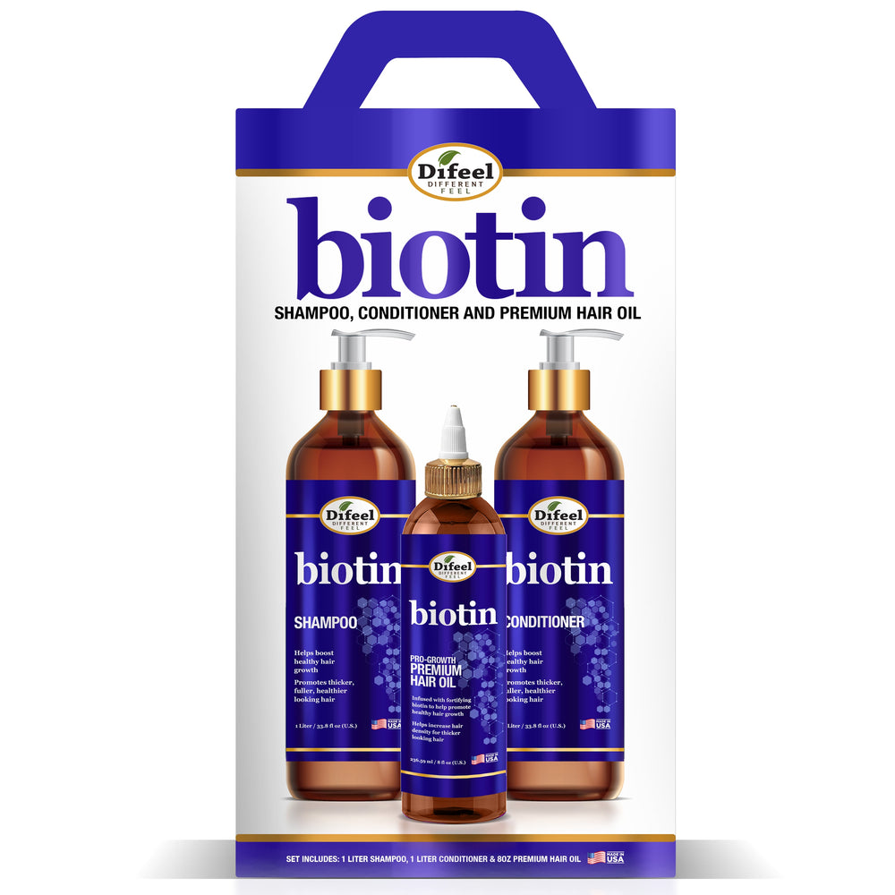 Difeel Elevated Biotin Shampoo 33.8oz, Conditioner 33.8oz & Oil 8oz 3-PC Boxed Gift Set