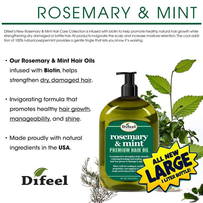 Difeel Rosemary and Mint Premium Hair Oil - Extra Large 33.8 oz.