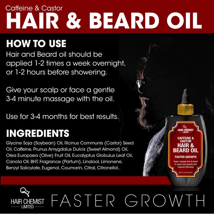 Hair Chemist Caffeine & Castor Faster Growth Hair & Beard Oil 8 oz.