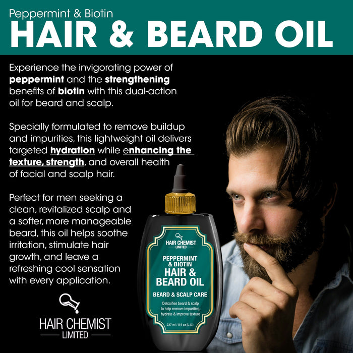 Hair Chemist Beard & Scalp Care Peppermint & Biotin Hair & Beard Oil 8 oz.