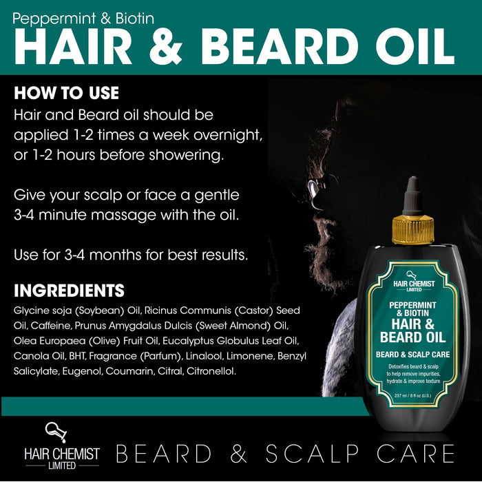 Hair Chemist Beard & Scalp Care Peppermint & Biotin Hair & Beard Oil 8 oz.
