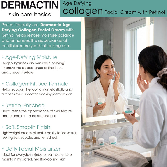 Dermactin Retinol Anti-Aging Skincare Bundle 2-PC SET– Collagen Facial Cream 3 oz & Retinol Facial Treatment Stick