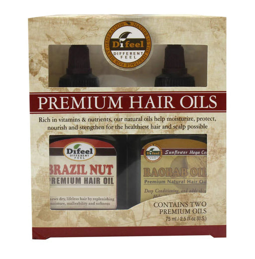 Difeel Premium Natural Hair Oil - Brazilian Nut Oil and Baobab Oil 2.5 Ounce (2-Piece Set)