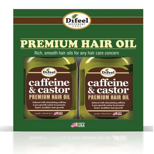 Difeel Caffeine & Castor Premium Hair Oil 7.1 Ounce - Deluxe 2-PC Gift Set