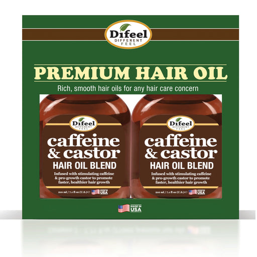 Difeel Caffeine & Castor Hair Oil Blend 7.1 Ounce - Deluxe 2-PC Gift Set