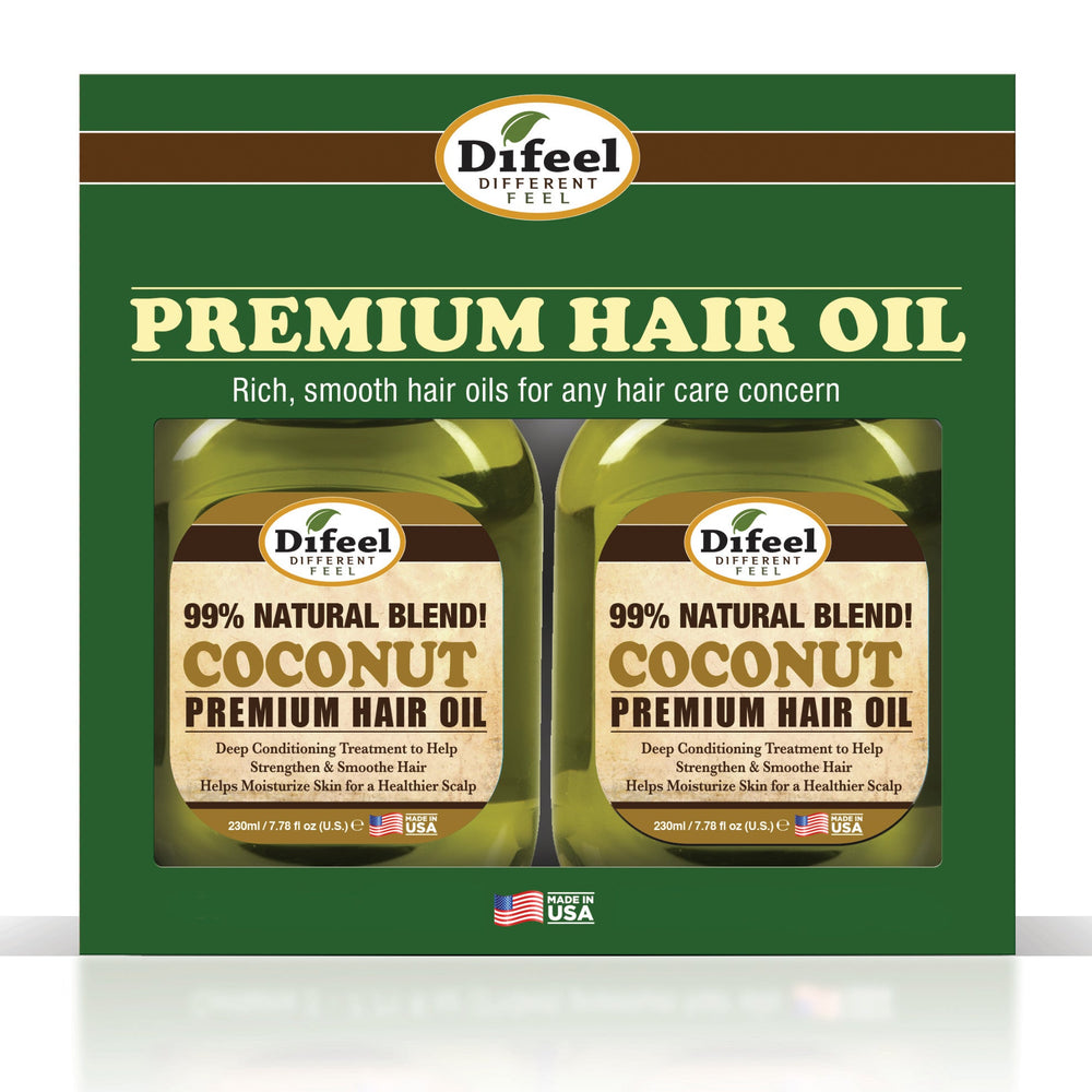 Difeel Premium Natural Hair Oil - Coconut Oil 7.1 oz. - Deluxe 2-PC Gift Set