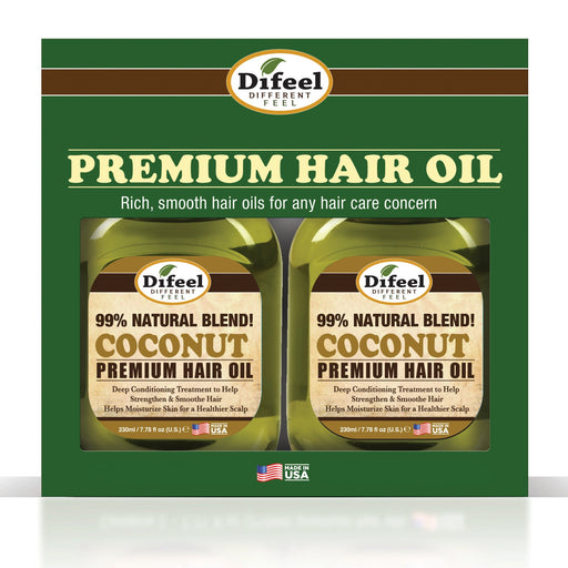Difeel Premium Natural Hair Oil - Coconut Oil 7.1 oz. - Deluxe 2-PC Gift Set
