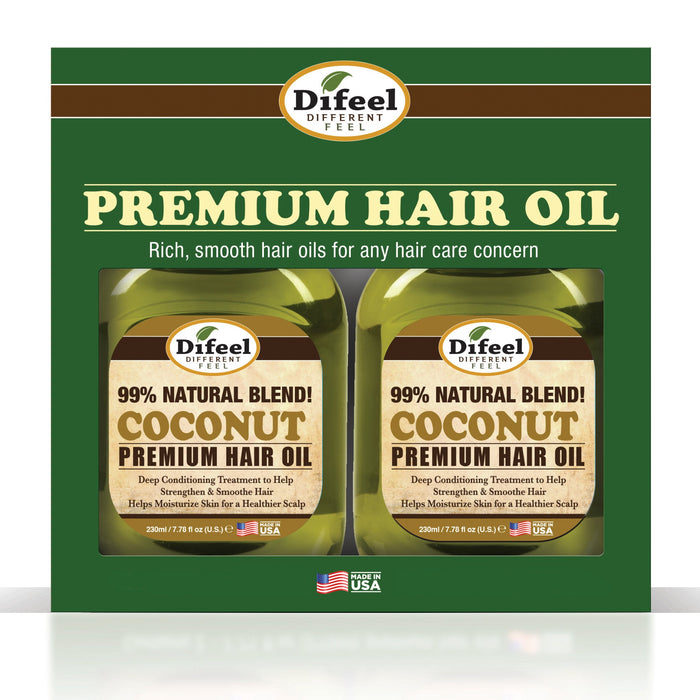 Difeel Premium Natural Hair Oil - Coconut Oil 7.1 oz. - Deluxe 2-PC Gift Set