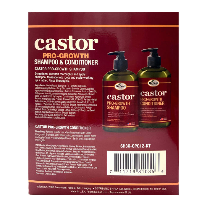 Difeel Castor Pro-Growth Shampoo 12 oz. & Conditioner 12 oz. (2-Piece Gift Set)