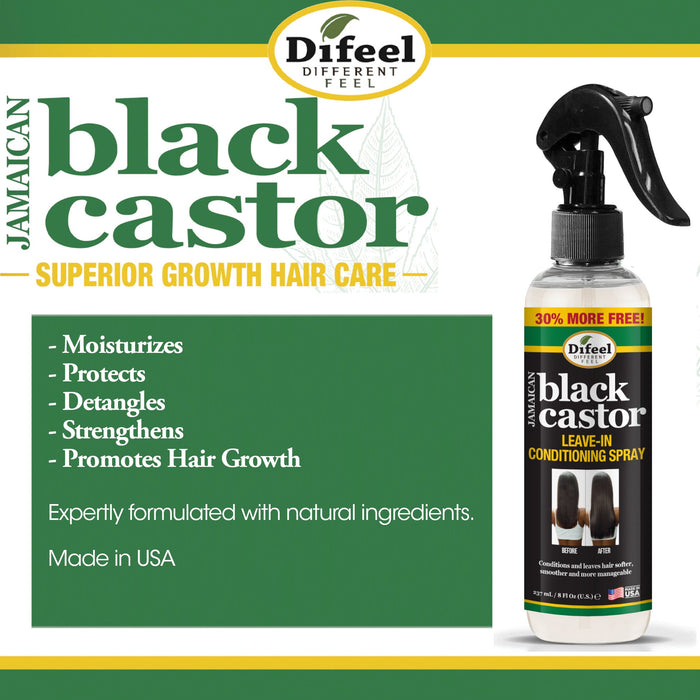 Difeel Jamaican Black Castor Shampoo, Conditioner & Leave in Conditioning Spray 3-PC Gift Set - Shampoo 33.8 oz., Conditioner 33.8 oz. and Leave in Conditioning Spray 6 oz.