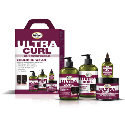 Difeel Ultra Curl 4-PC Curl Enhancing Hair Care Gift Set : Ultra Curl Shampoo 12 oz, Conditioner 12 oz, Hair Mask 12 oz. & Hair Oil 2.5 oz.
