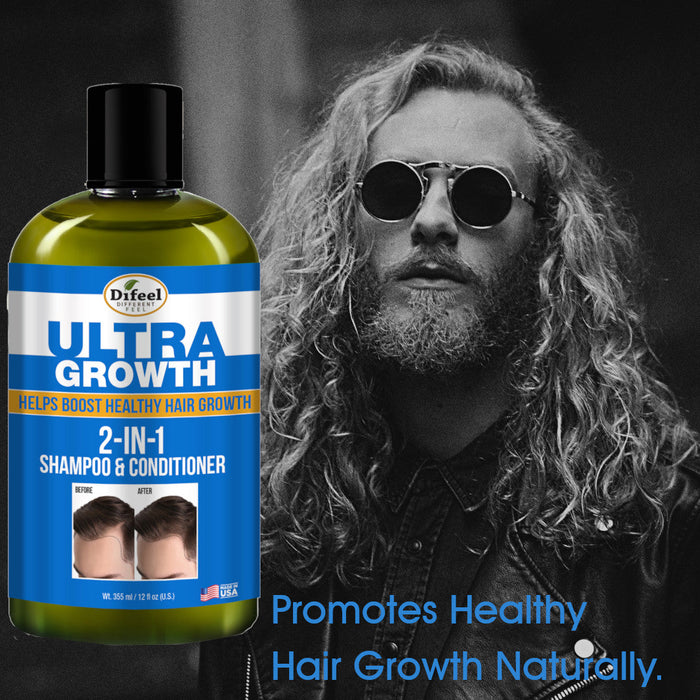 Difeel Mens 2-in-1 Ultra Growth Shampoo & Conditioner 12 oz.