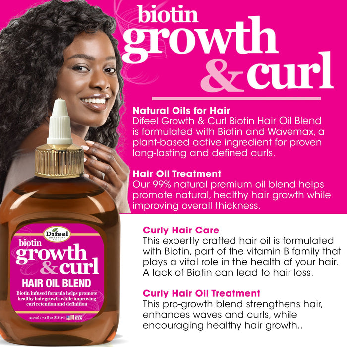 Difeel Biotin Growth and Curl Hair Oil Blend 7.1 oz. - Deluxe 2-PC Gift Set