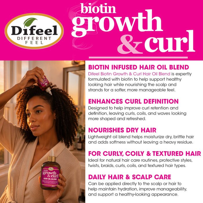 Difeel Biotin Growth and Curl Hair Oil Blend 7.1 oz. - Deluxe 2-PC Gift Set