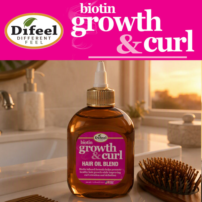 Difeel Biotin Growth and Curl Hair Oil Blend 7.1 oz. - Deluxe 2-PC Gift Set