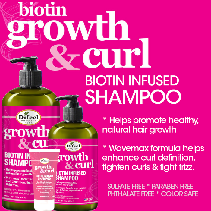 Difeel Growth and Curl Biotin Shampoo - Travel Size 2.5 Ounce