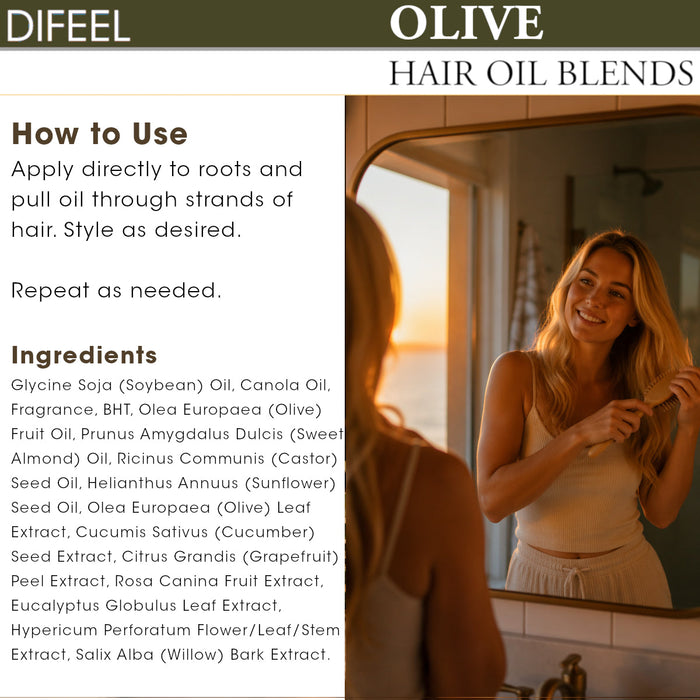 Difeel Olive Hair Oil Blend - Travel Size 2.5 oz. (PACK OF 2)